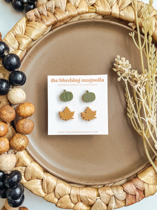 Olive Pumpkins + Mustard Leaves Stud Earrings