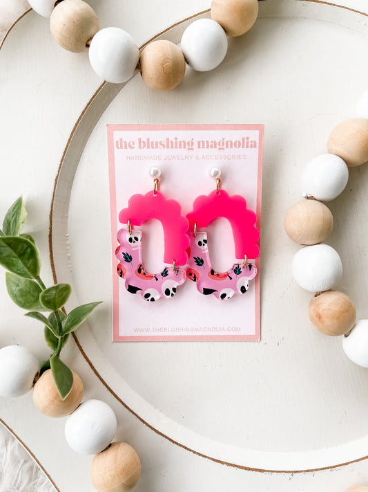 Pink Scalloped Halloween Dangle Earrings