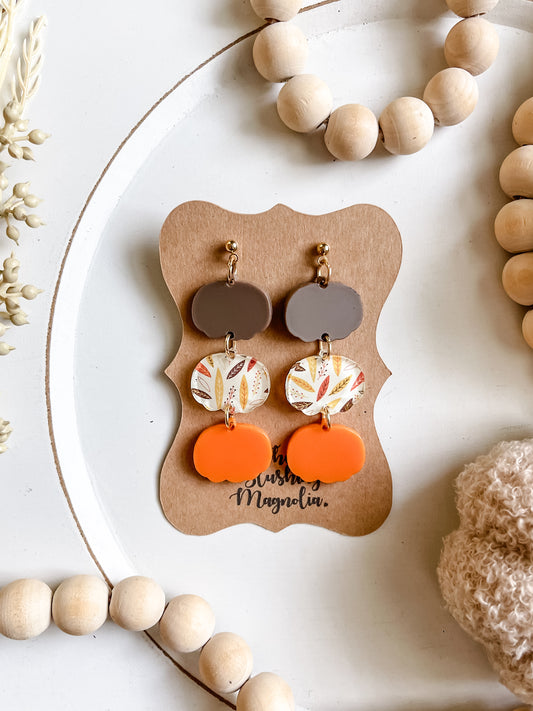 Tan + Orange Leafy Pumpkin Dangles