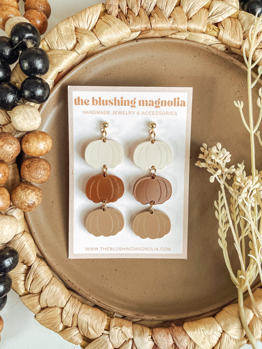 Cream, Caramel + Beige Pumpkin Dangle Earrings