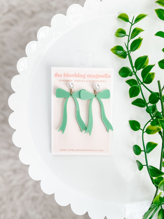 Mint Bow Dangle Earrings