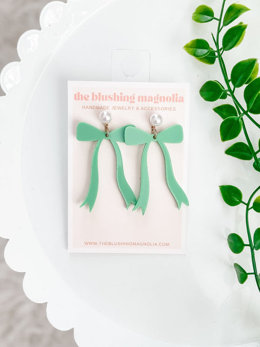 Mint Bow Dangle Earrings