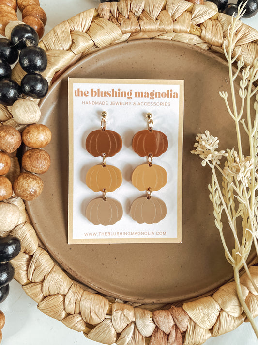 Caramel, Mustard + Beige Pumpkin Dangle Earrings