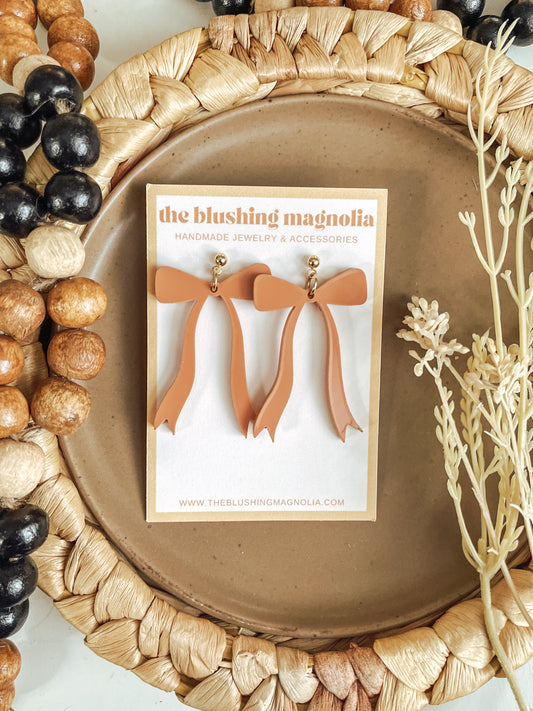 Terra Cotta Orange Bow Dangle Earrings