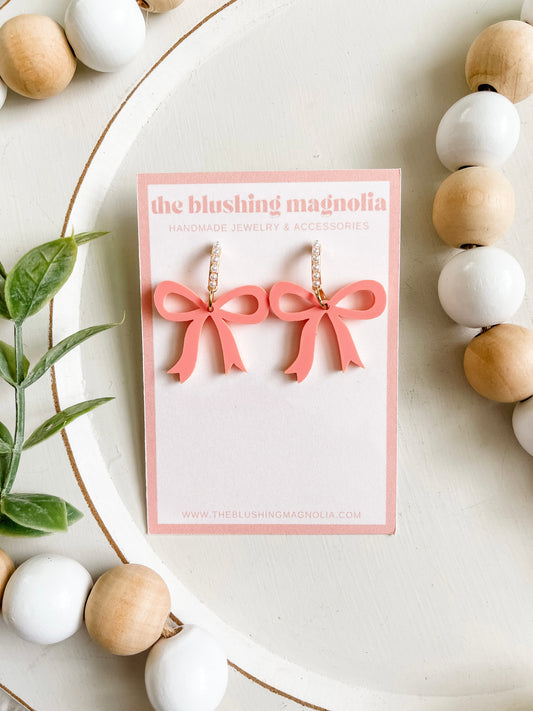 Coral Bow Dangle Earrings