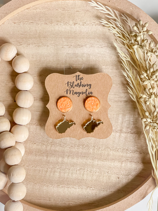 Gold Mirror WV + Orange Druzy Studs