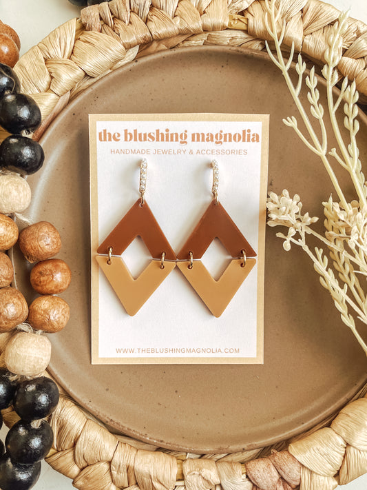 Caramel + Mustard Diamond Pearl Dangle Earrings