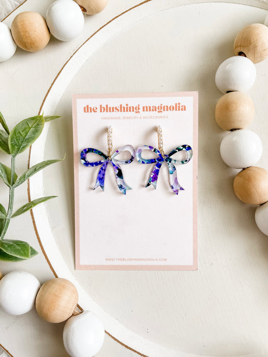 Purple Floral Bow Dangle Earrings