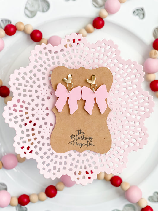 Light Pink Bow Dangle Earrings