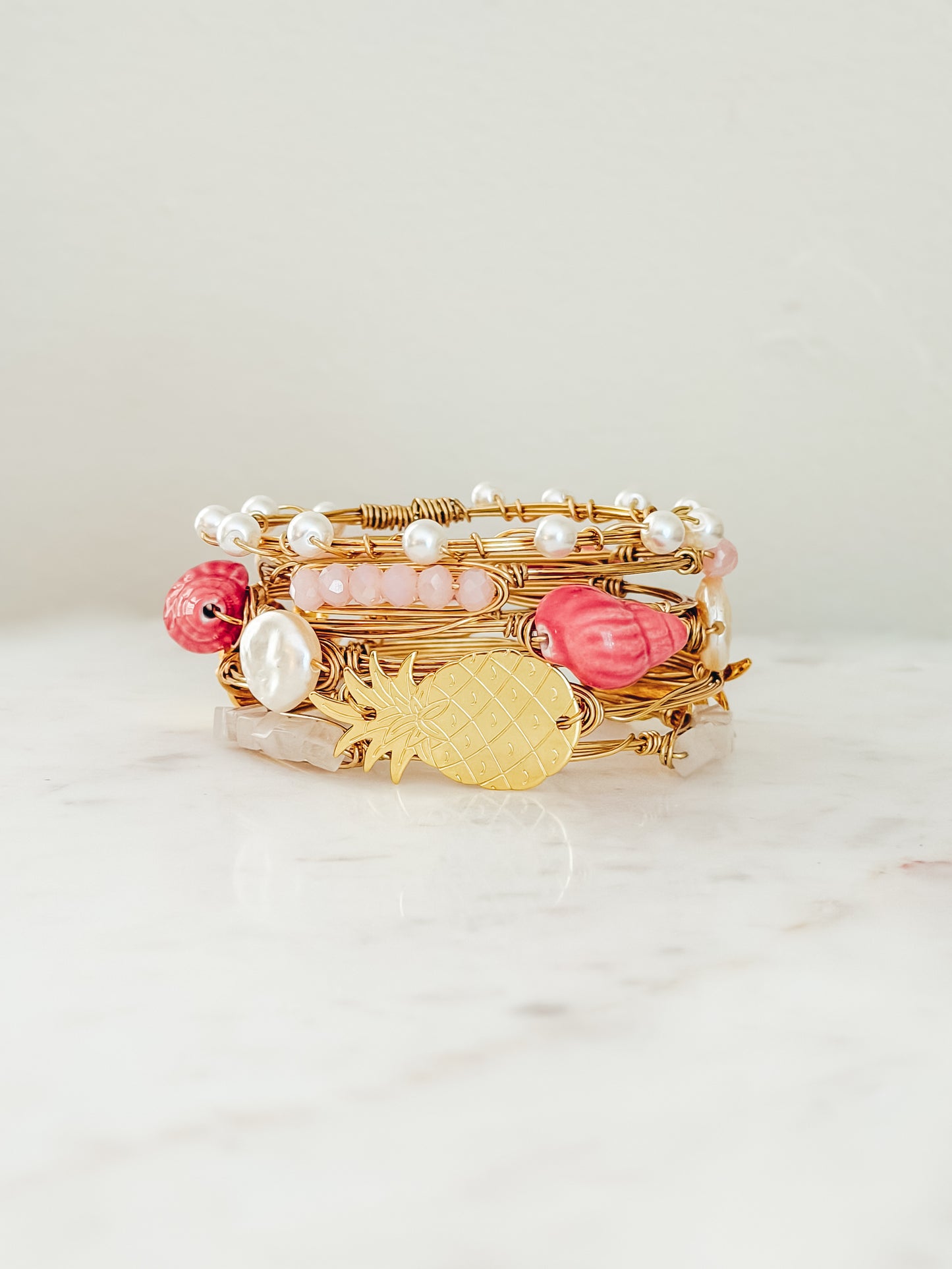 Coral + Pink Pineapple Bangle Set