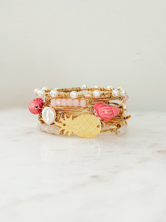 Coral + Pink Pineapple Bangle Set