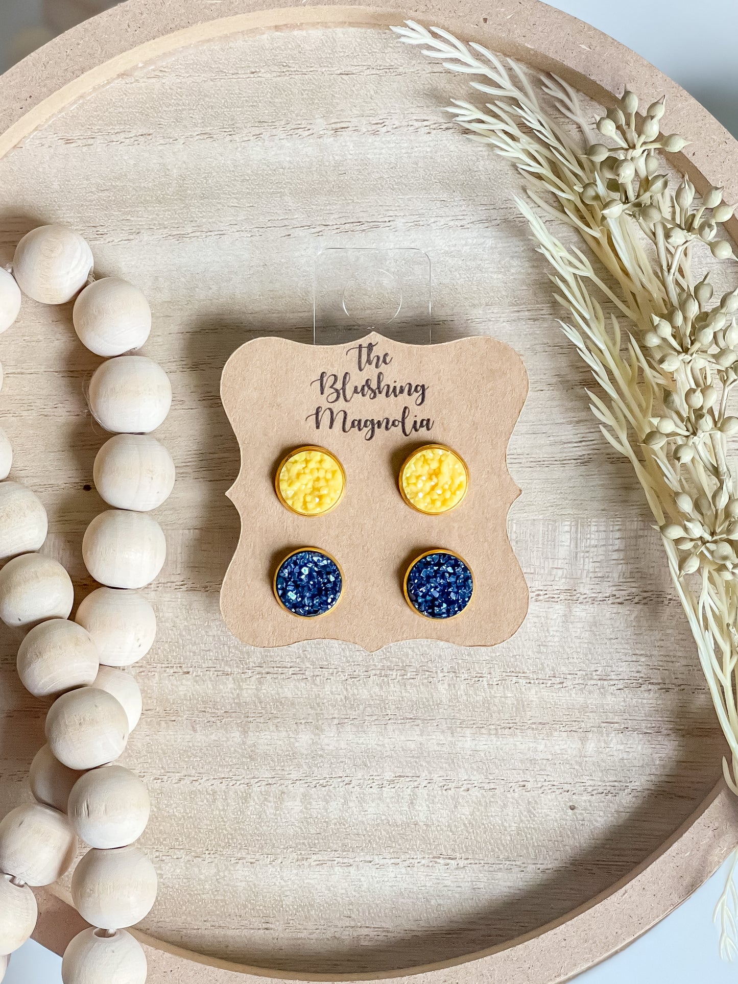 Blue + Yellow Druzy Studs