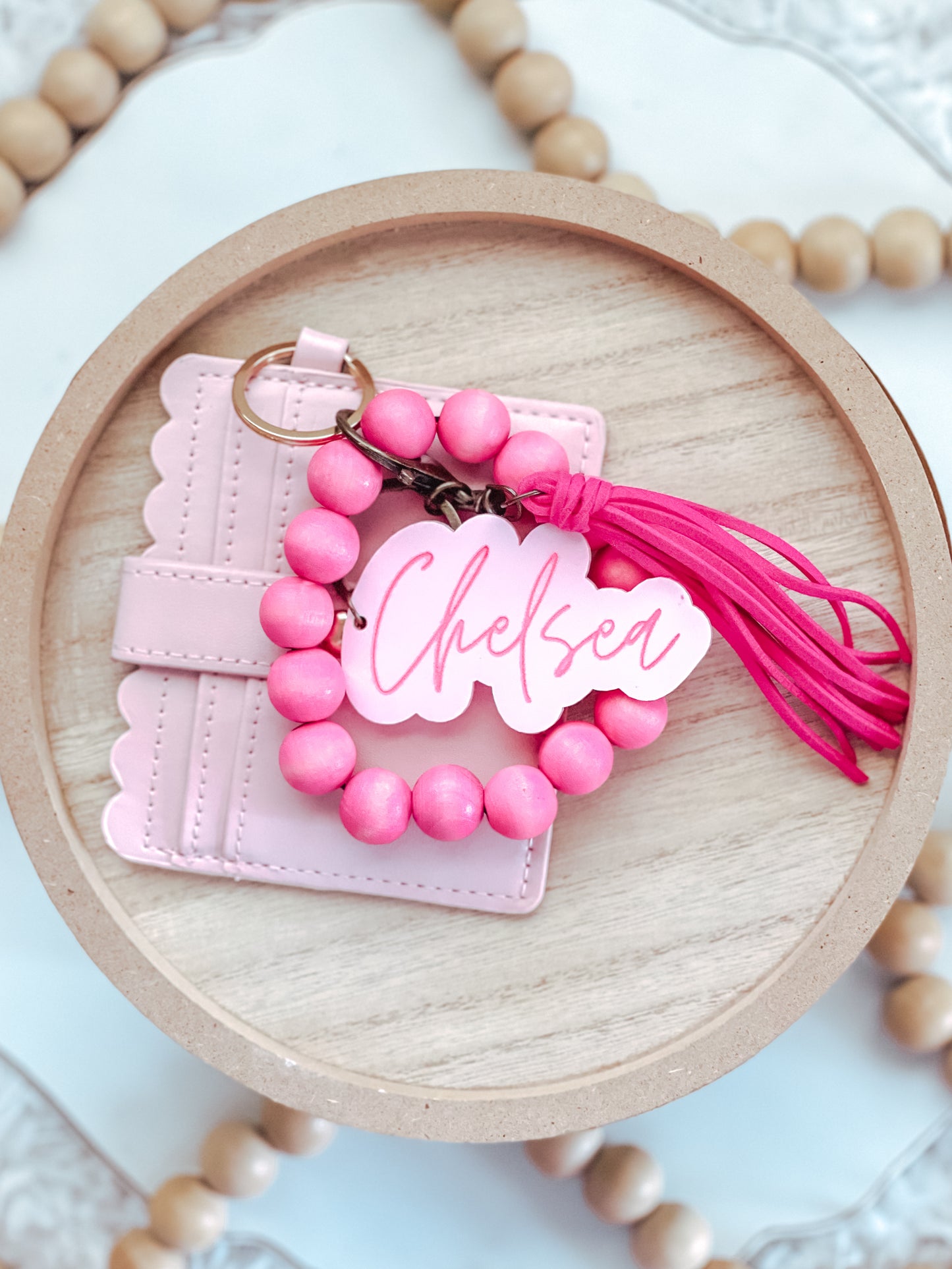 Custom Pink Name Keychain + Wallet