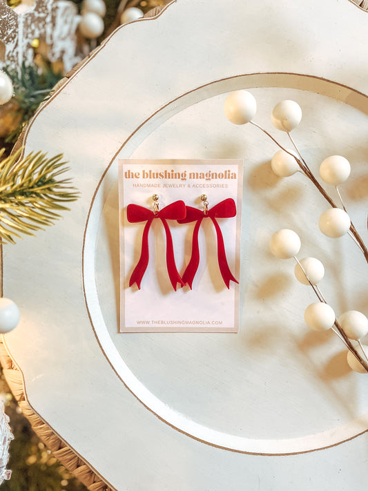 Berry Red Bows - Dangle Earrings