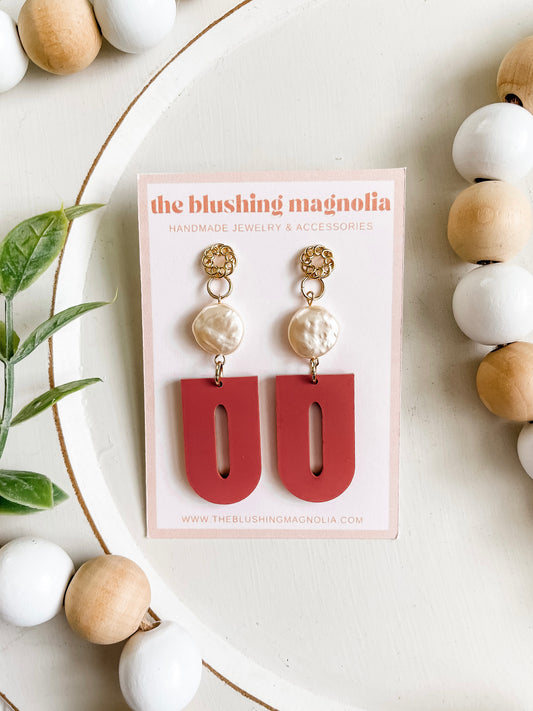 Burnt Orange Pearl Dangle Earrings