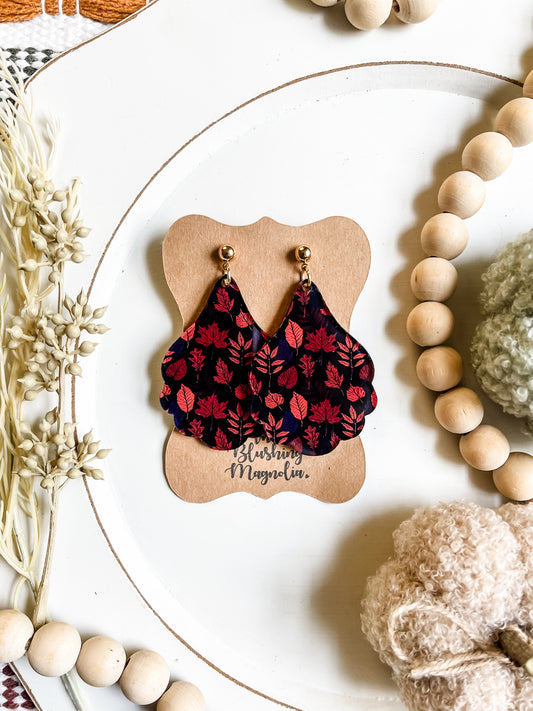 Rust Toned Fall Teardrop Scalloped Dangles