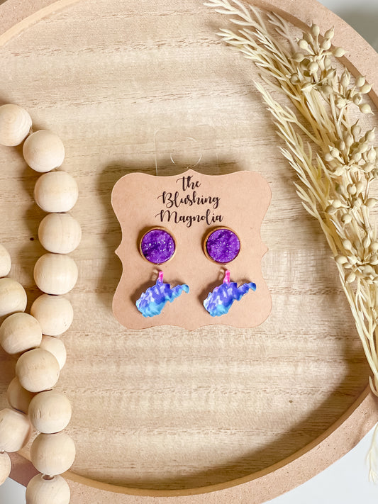 Purple Tie Dye WV Studs