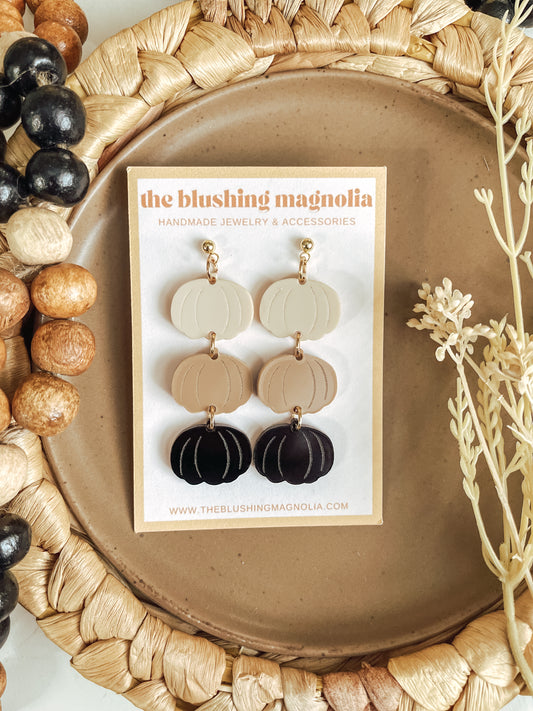 Champagne, Beige + Black Pumpkin Dangle Earrings