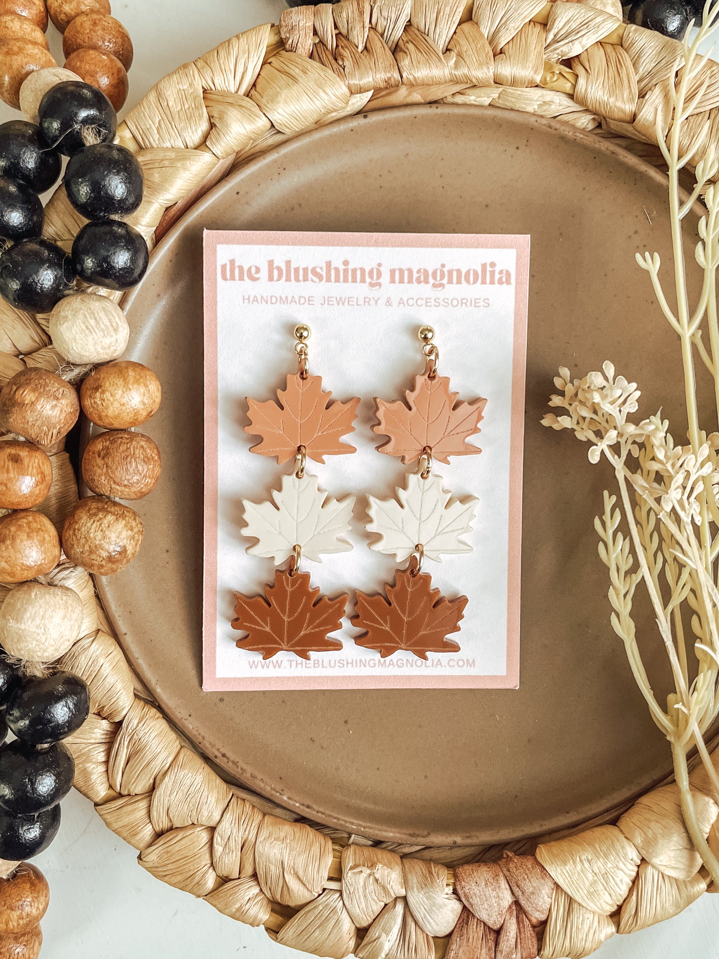 Orange, Cream + Caramel Leaves - Dangle Earrings