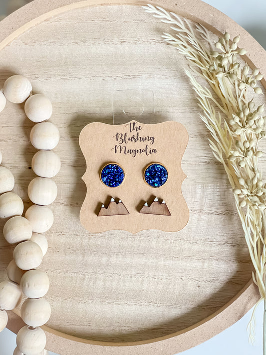 Mountains + Blue Druzy Studs