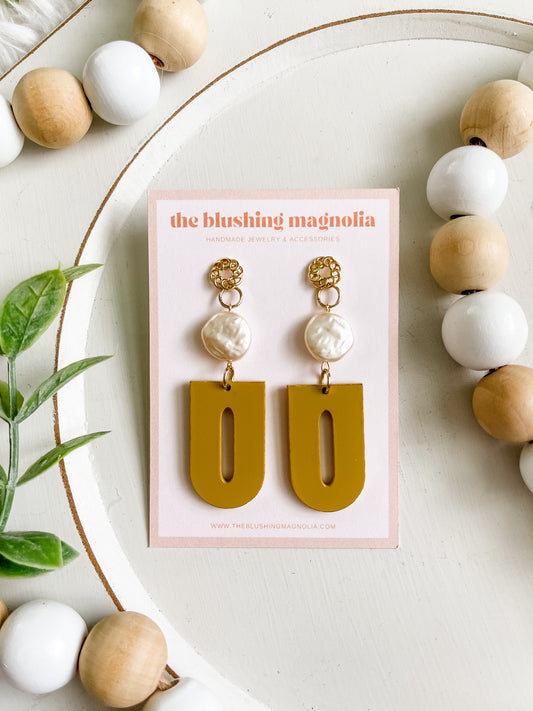 Matte Green Pearl Dangle Earrings