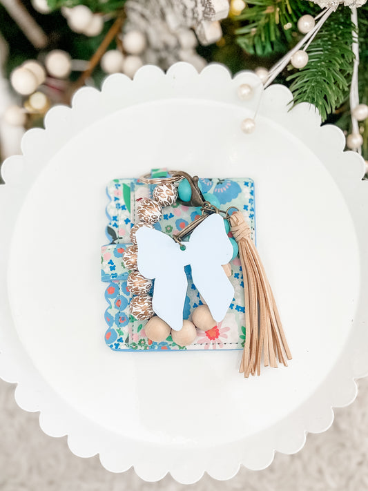 Blue Bow Floral Keychain + Wallet