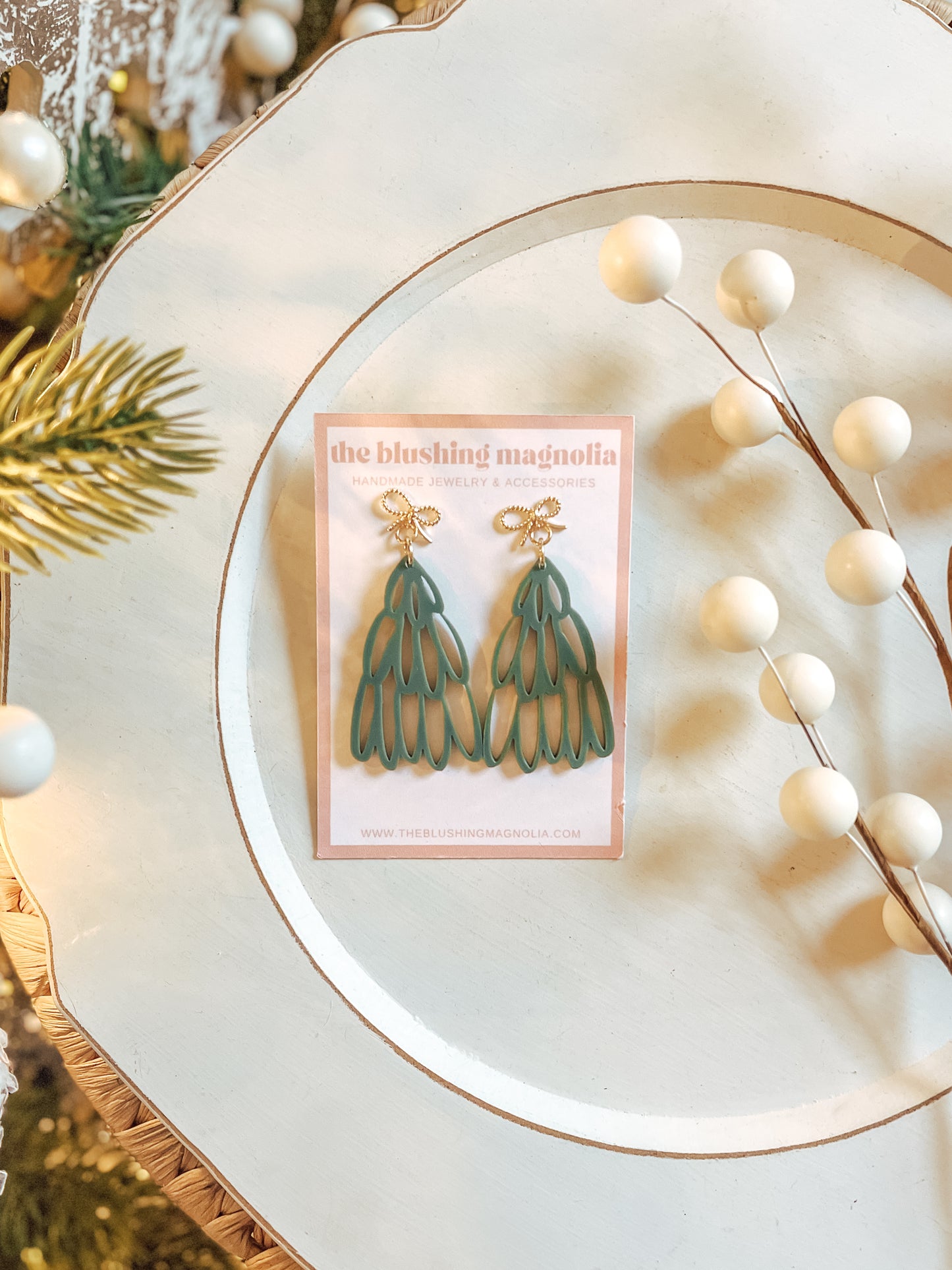 Sage Christmas Tree Dangle Earrings