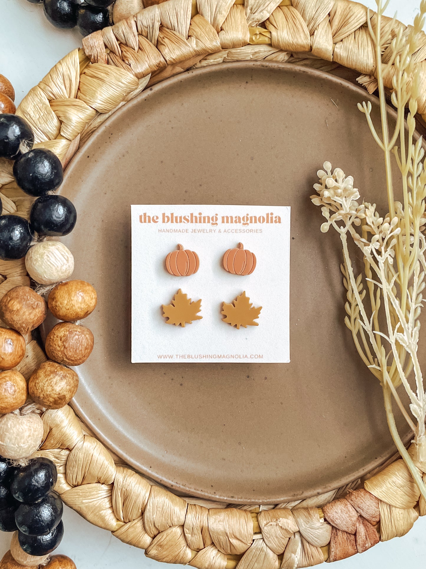 Orange Pumpkins + Mustard Leaves Stud Earrings