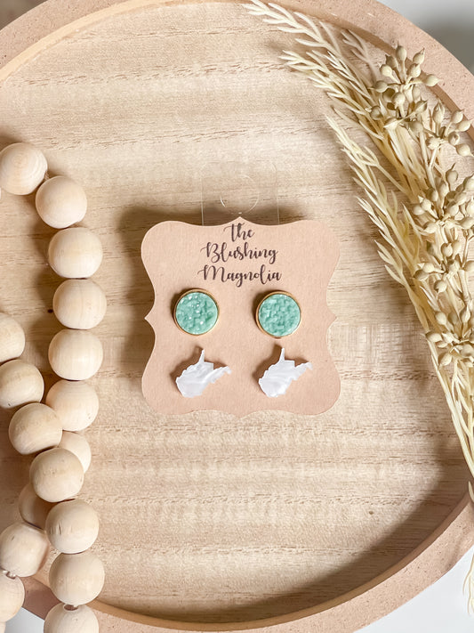 White Pearl WV + Mint Druzy Studs