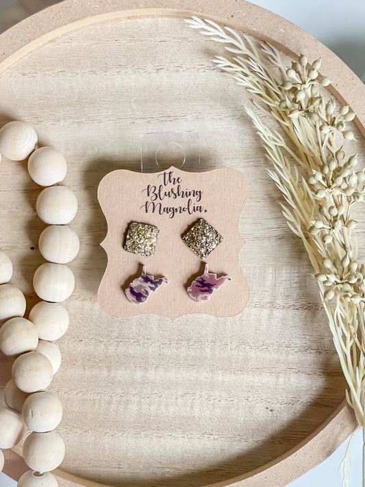 Camo WV + Gold Druzy Studs