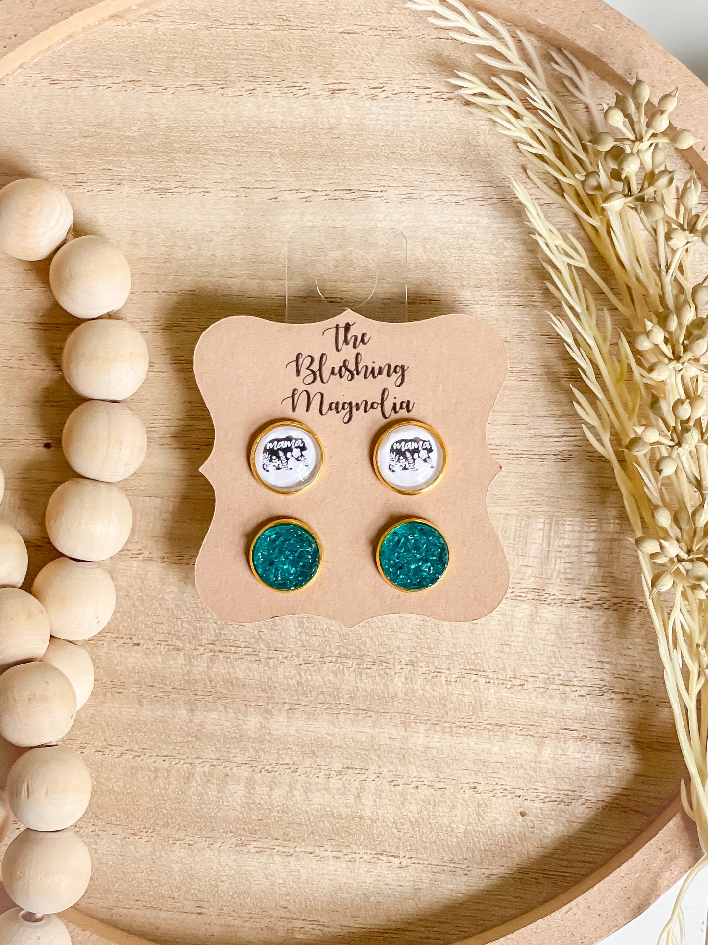 Mama Bear + Turquoise Druzy Studs