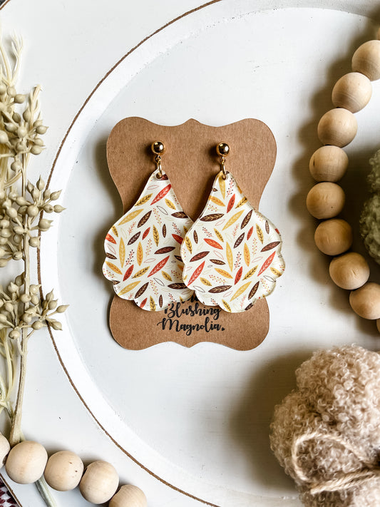 Leafy Fall Teardrop Scalloped Dangles