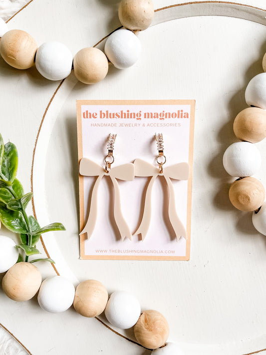 Beige Bow Dangle Earrings