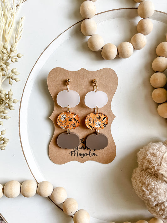 Mustard + Tan Leafy Pumpkin Dangles