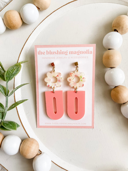 Coral Floral Dangle Earrings