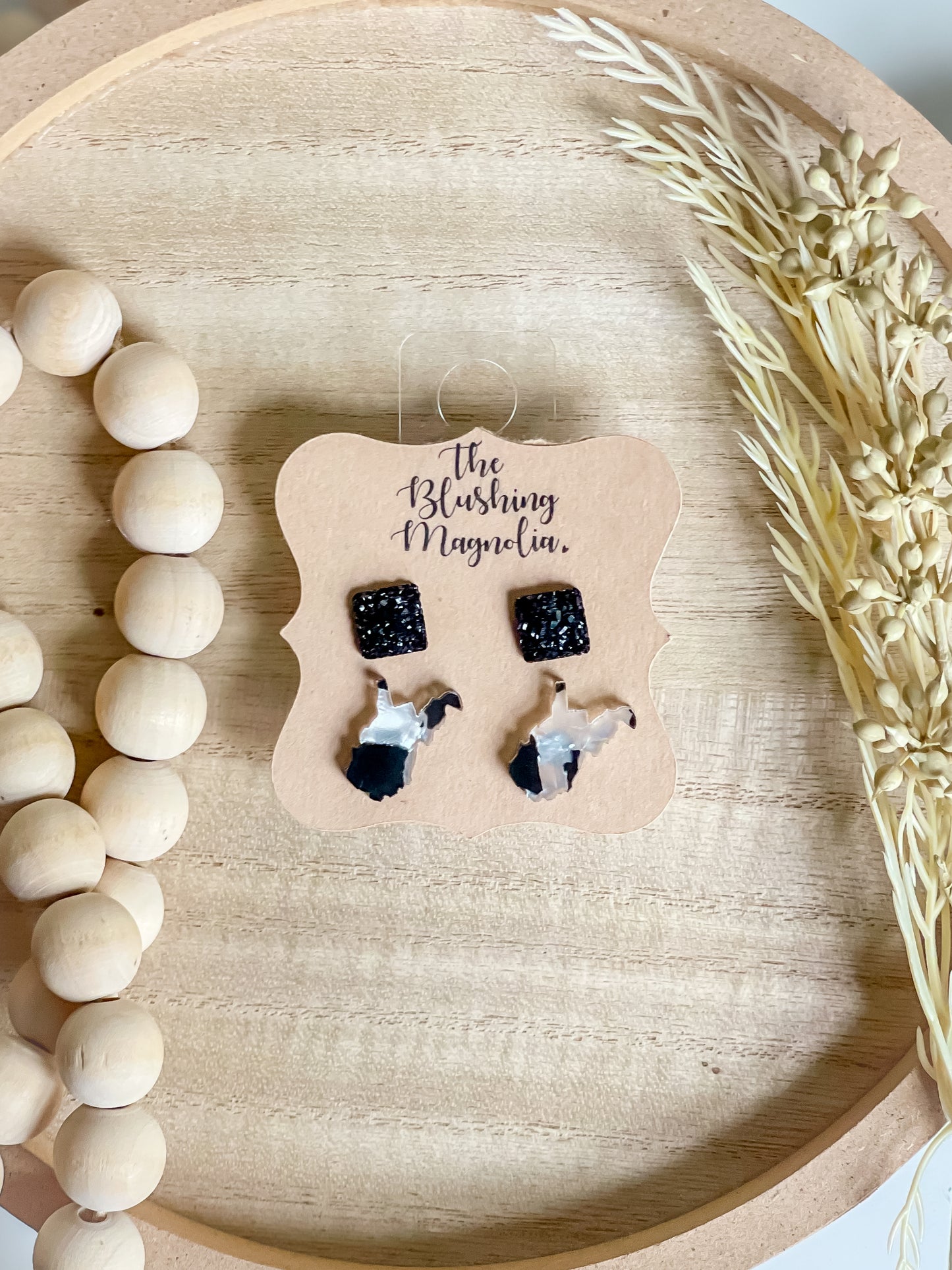 Black & White Mosaic WV + Black Druzy Studs