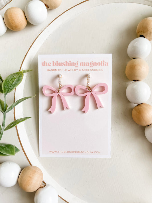 Light Pink Bow Dangle Earrings