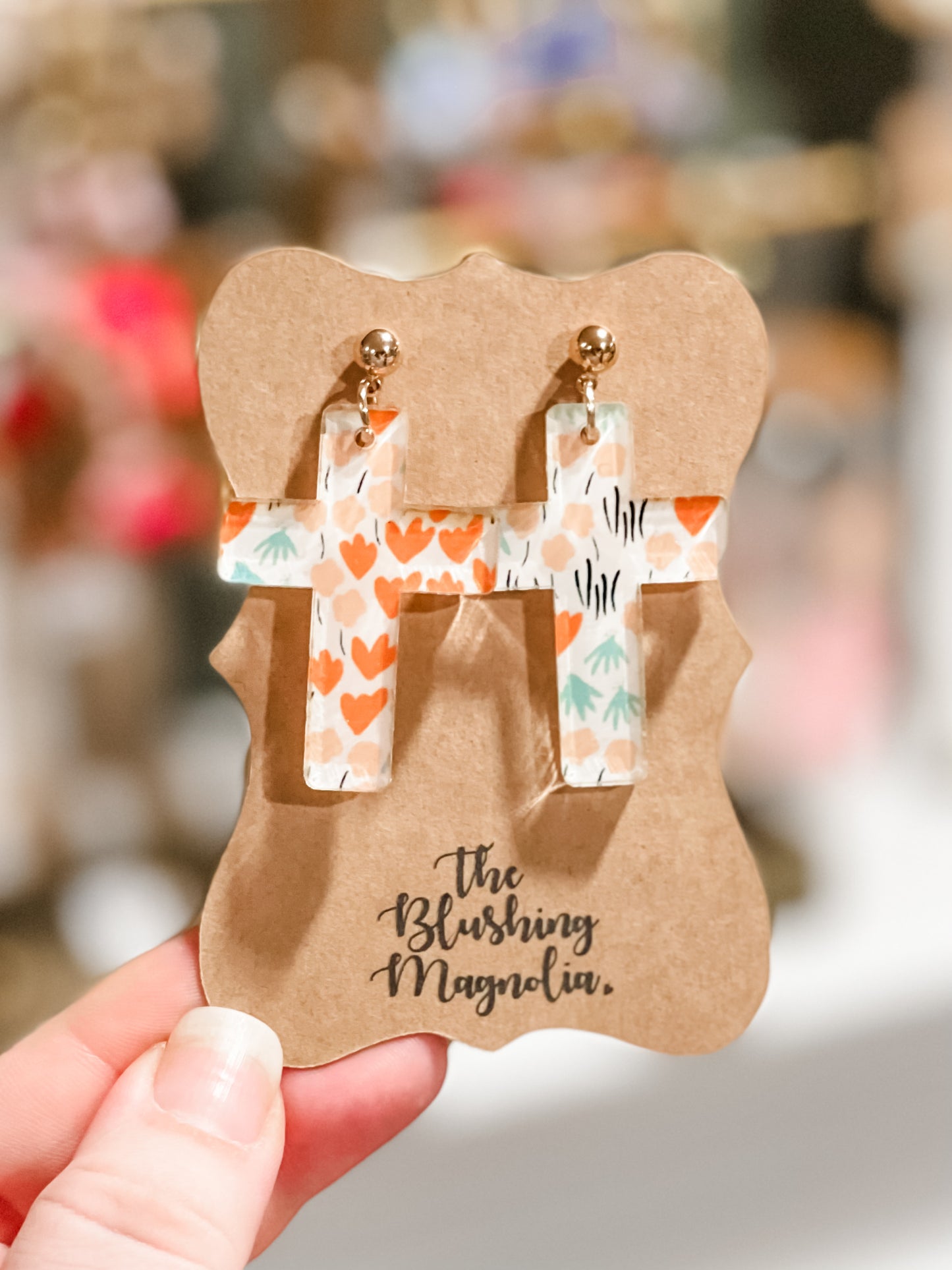 Floral Cross Dangle Earrings