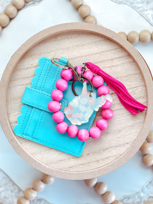 Blue + Pink Floral WV Keychain + Wallet