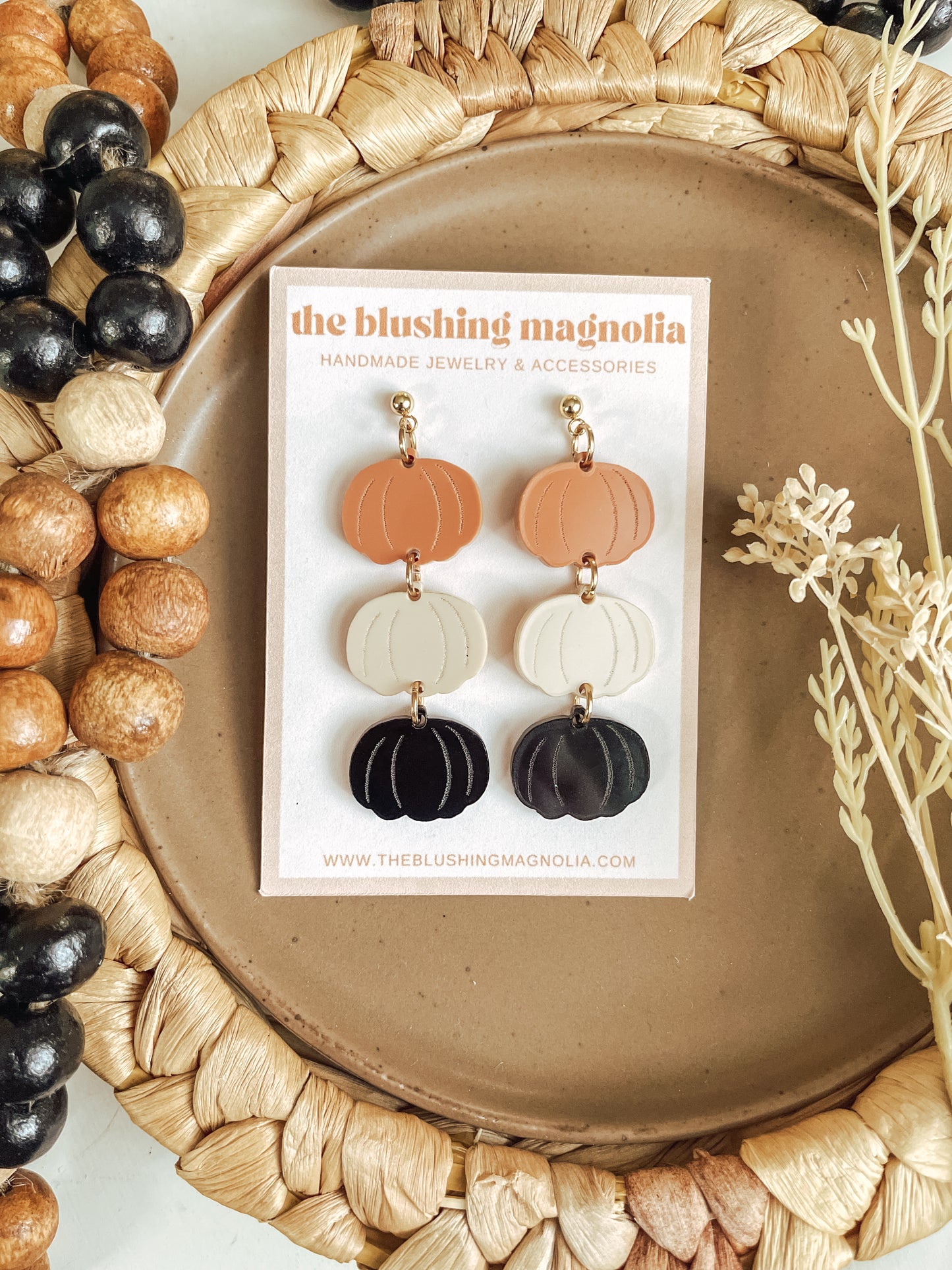 Orange, Cream + Black Pumpkin Dangle Earrings