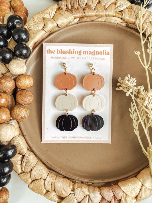 Orange, Cream + Black Pumpkin Dangle Earrings