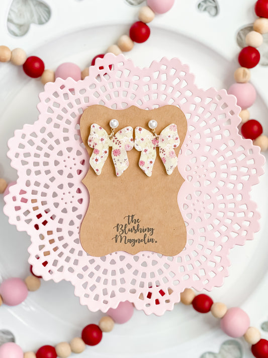 Pink Floral Bow Dangle Earrings