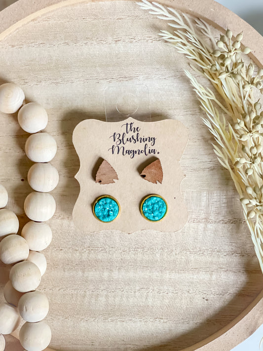 Arrowheads + Teal Druzy Studs