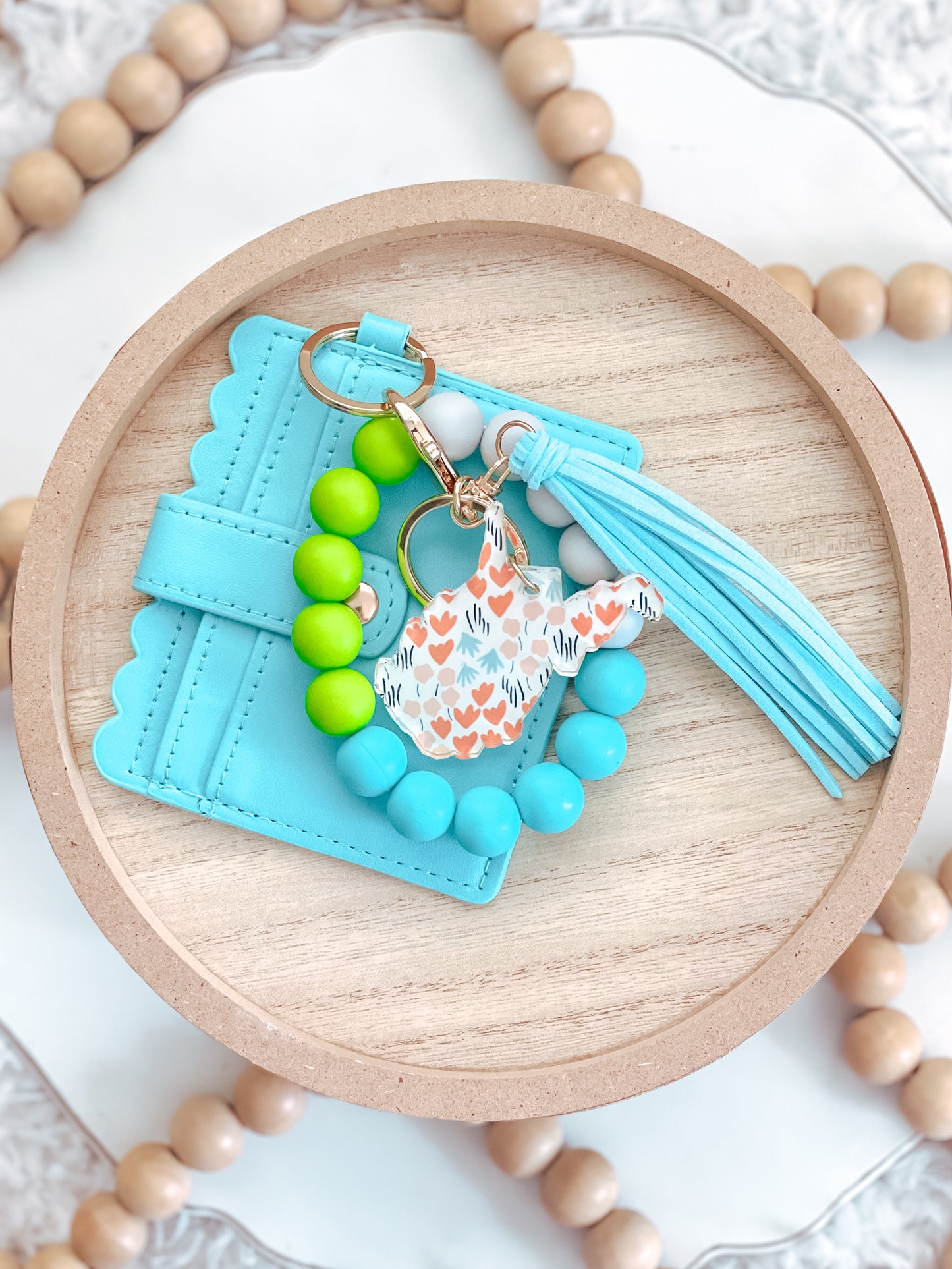 Blue, Green + Orange Floral WV Keychain + Wallet