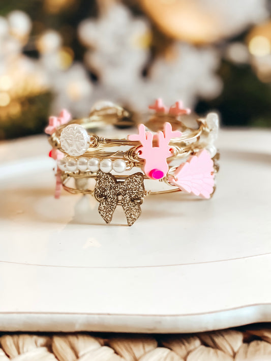 Pink Reindeer Christmas Bangle Set