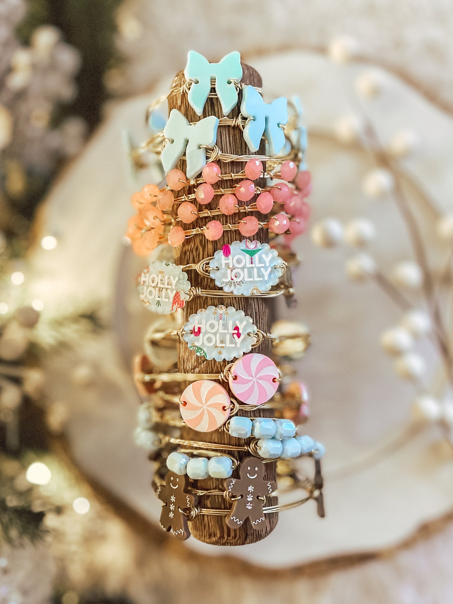 Pink + Blue Holly Jolly Christmas Bangles