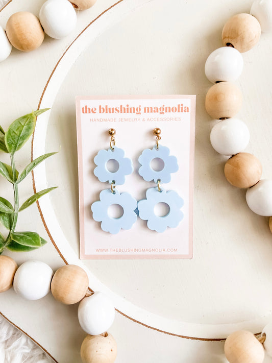 Light Blue Flower Dangle Earrings