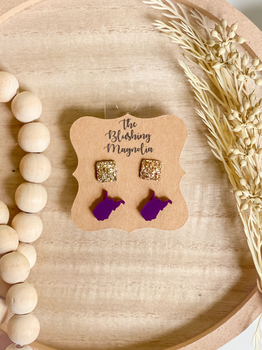 Deep Purple WV + Gold Druzy Studs