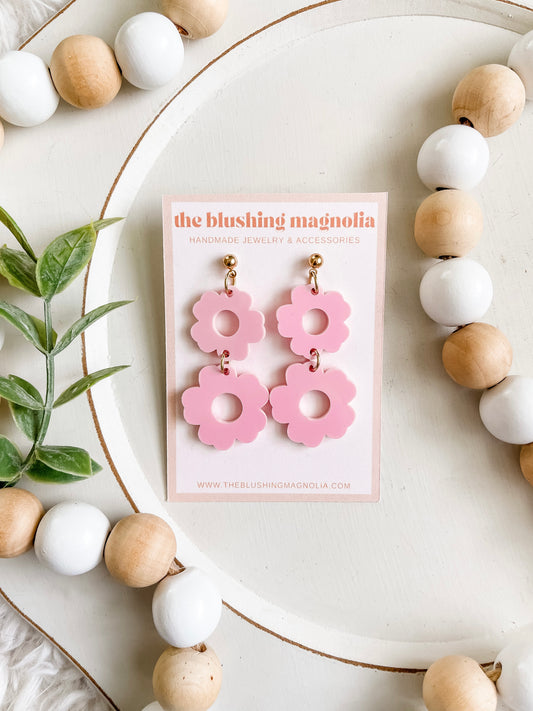 Light Pink Flower Dangle Earrings