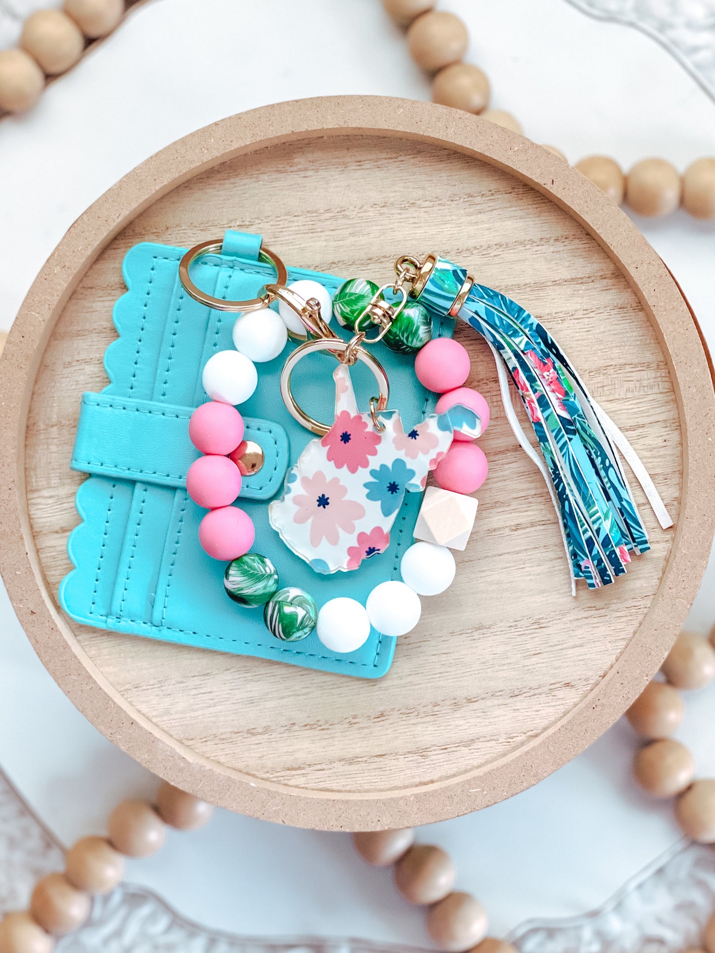 Blue + Pink Floral WV Keychain + Wallet